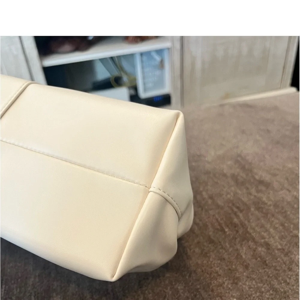 White twisted handle vegan leather satchel handbag NWOT
